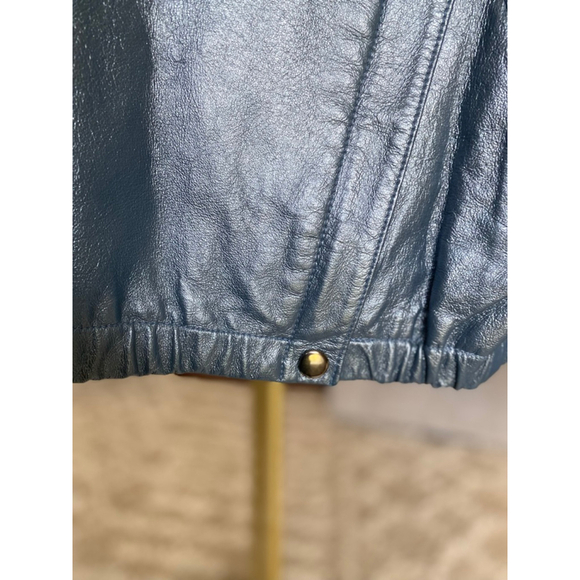 Vintage Bagatelle Leather Jacket Metallic Blue Cropped Moto Retro Scandi City - Picture 6 of 13
